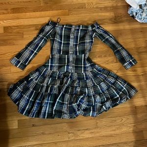 Plaid off the shoulder dress